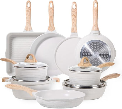 JEETEE 23pcs Pots and Pans Set Non Stick, w/Frying Pans, Sauté & Griddle &