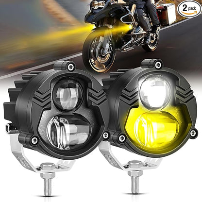 Nilight Motorcycle Driving Lights 2.7 inch White Amber Spot Beam Fog Light LED Pods IP67 Waterproof Auxiliary Offroad Lighting for Motorbike Dirt Bike e-Bike Scooter Snowmobile ATV UTV SUV Truck