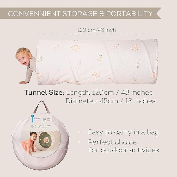 Taf Toys Play Light Tunnel Tent for Toddlers 1-3 - Baby Tunnel with Plush Bear - Engage Senses & Encourage Crawling - Twinkling Lights & Dual Light Modes - Kids Toddler Tunnels Crawl Indoor & Outdoor
