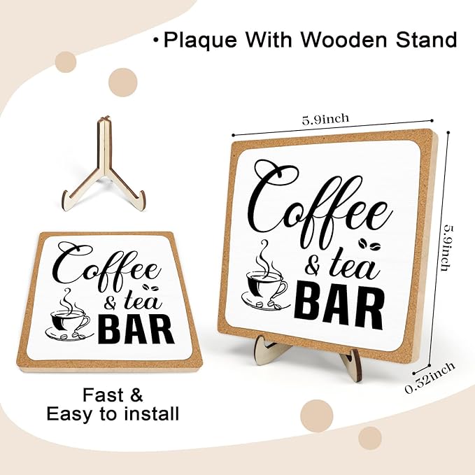 Rustic Coffee & Tea Bar Decor Sign, Funny Wooden Plaque