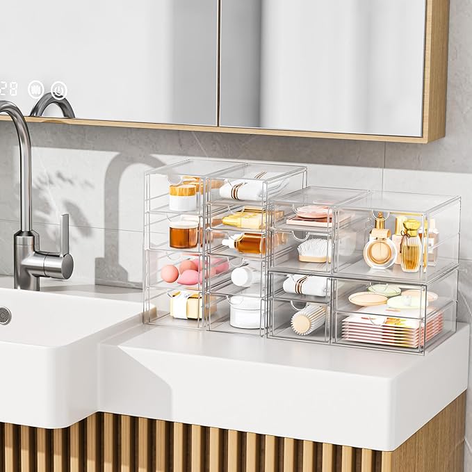 YFXCVSL Clear Stackable Storage Drawers, Acrylic Makeup Organizer