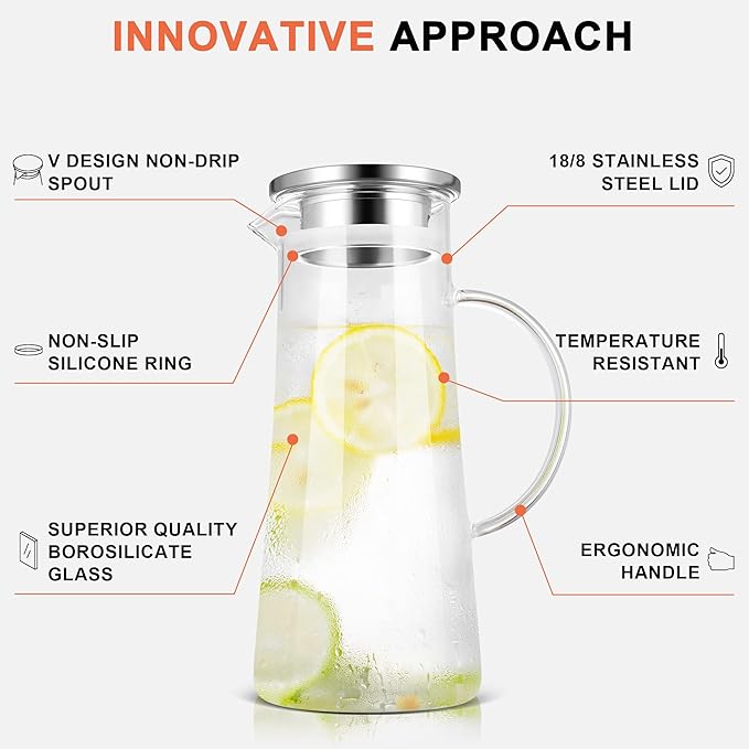 SUSTEAS 1.5 Liter 51oz Glass Pitcher
