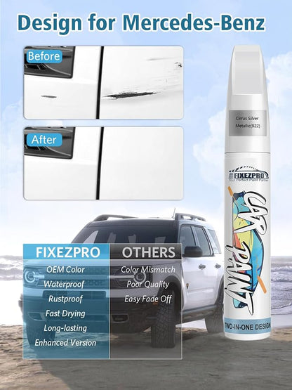 922 Cirrus Silver Metallic Car Touch Up Paint for Mercedes-Benz, Color Match Auto Paint Repair Pen,Professional Car Scratch Repair Remover Pen Quick & Easy to Use