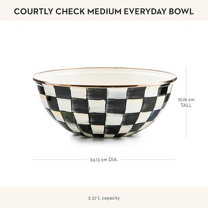 MACKENZIE-CHILDS Enamel Everyday Bowl, Serving Bowl for Entertaining, Medium, Black-and-White Courtly Check, Set of 1