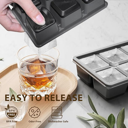 Optish Large Ice Cube Molds, 3 Pack Whiskey Square Ice Molds, 1.8 Inch Big Ice