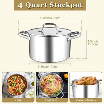 Leonyo Small Stock Pot, 4 Quart StockPot