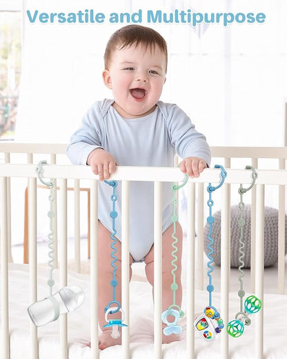 Toy Straps for Baby, Adjustable Toy Holder for Stroller Accessories, Silicone Tether Pacifier Clip, No Throw Travel Essential Leash for High Chair, Car Seat (boy-4 Pack)