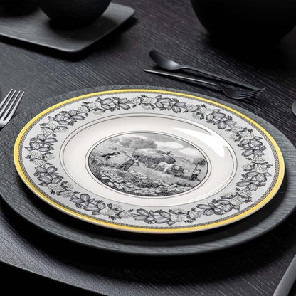 Villeroy & Boch Audun Ferme Dinner Plate, 10.5 in, Premium Porcelain, White/Grey/Yellow