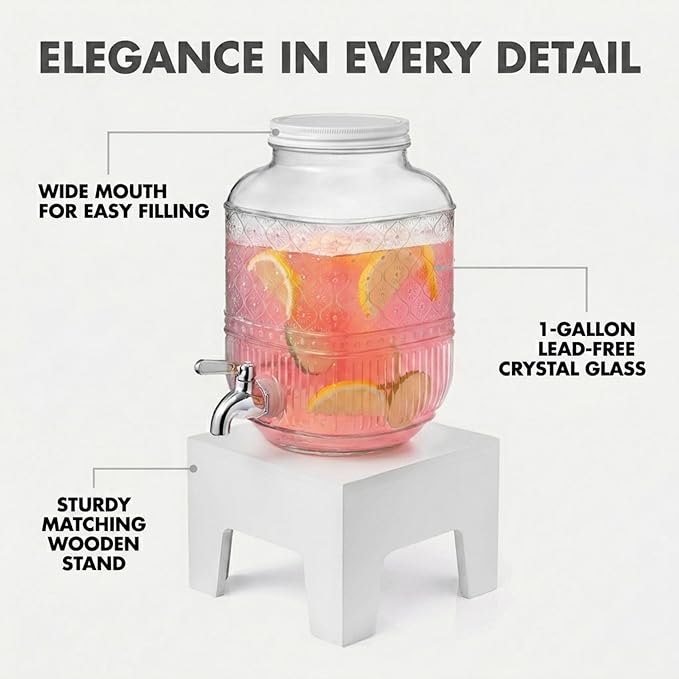 Beverage Dispenser 1 Gallon, Glass Drink Dispenser