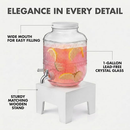 Beverage Dispenser 1 Gallon, Glass Drink Dispenser