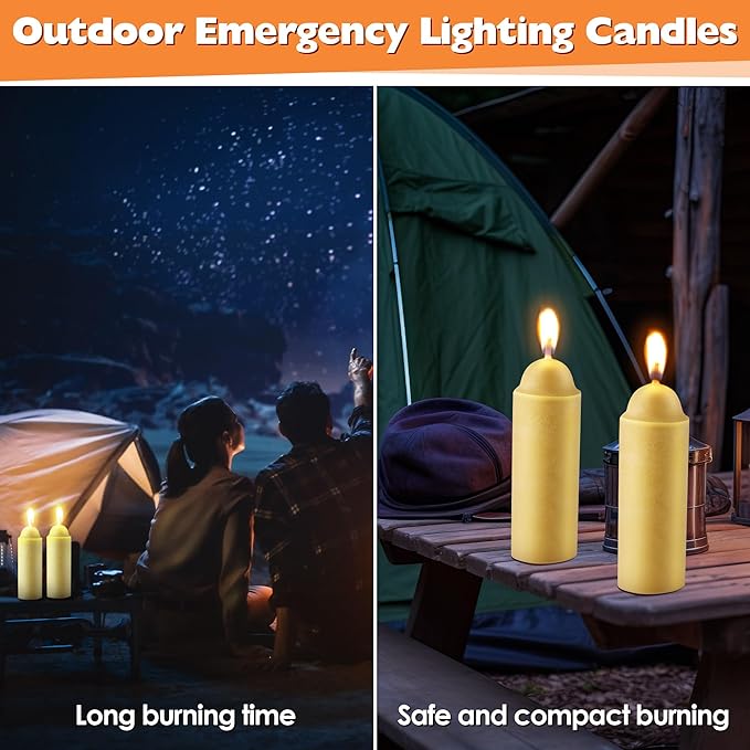 15 Pcs 15H Natural Beeswax Candles for Candle Lanterns, Emergency Candle for Outdoor Survival, Smokeless Long Lasting Bougie for Home Power Outages, Emergency, Survival(Yellow,Beeswax)