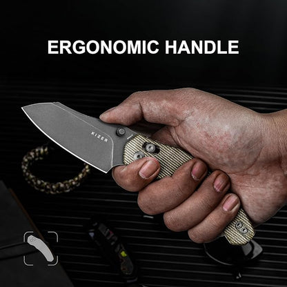 Kizer Bulldog Pocket Knife, 3 In Nitro V Blade Folding Knife Micarta Handle Camping Hunting Knife with Reversible Clip, Clutch Lock Small EDC Knives for Men Women V3672A3
