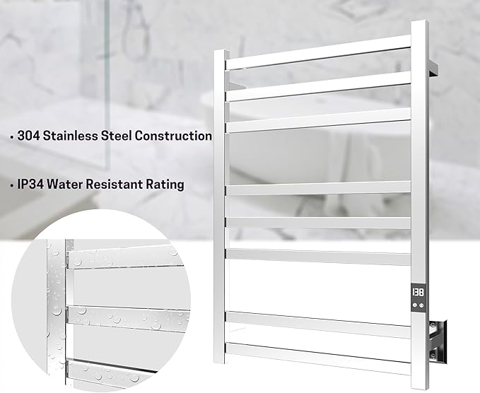 8-Bar Electric Heated Towel Warmer, Fast Heating