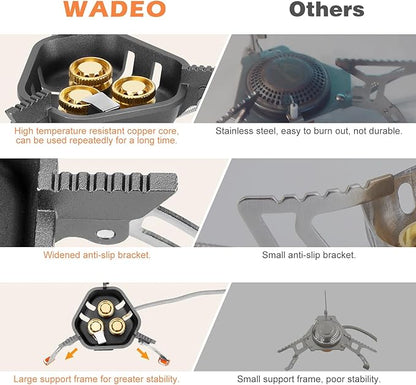 WADEO Camping Cookware Mess Kit with 7200W Camping Stove, 14PCS Non-Stick Camping Pot Pan Set with Stainless Steel Fork Knive Spoon for Camping Backpacking Hiking Outdoor Cooking and Picnic
