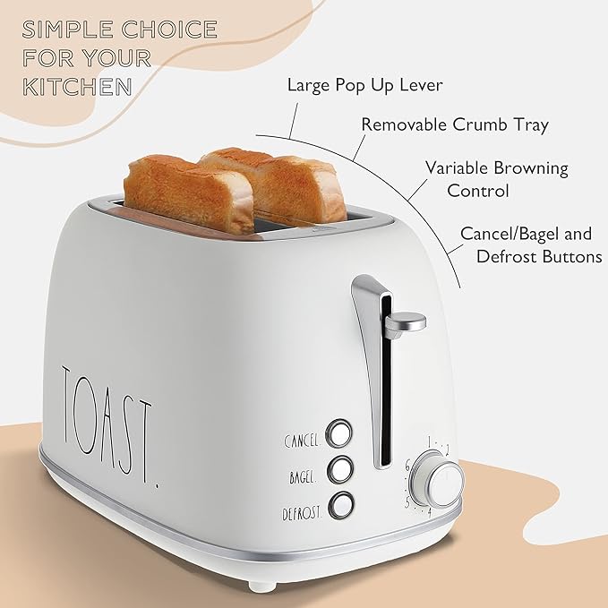 Rae Dunn Retro Rounded Bread Toaster, 2 Slice Stainless Steel Toaster