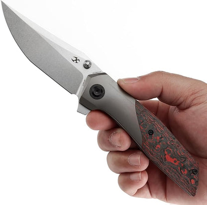 KANSEPT Deadite Pocket Folding Knives for Men Women Hiking 3.52'' Stonewashed CPM S35VN Blade EDC Knife with Bronze Anodized Titanium with Lava Flow Fatcarbon Handle Everyday Carry K1081A4