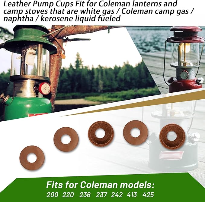 216-5091 Leather Pump Cups(5PCS) Compatible with Coleman lanterns and stoves (Fits for models 220 200 242 425 413 236 237)-Leather Pump Cups diameter is approximately 7/8"