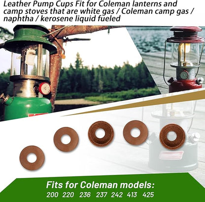 216-5091 Leather Pump Cups(5PCS) Compatible with Coleman lanterns and stoves (Fits for models 220 200 242 425 413 236 237)-Leather Pump Cups diameter is approximately 7/8"