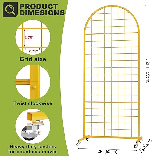 VGMiu Grid Wall Panel 1PCS Display Stand 2' x 5.2' FT Gold Grid Wall Panels