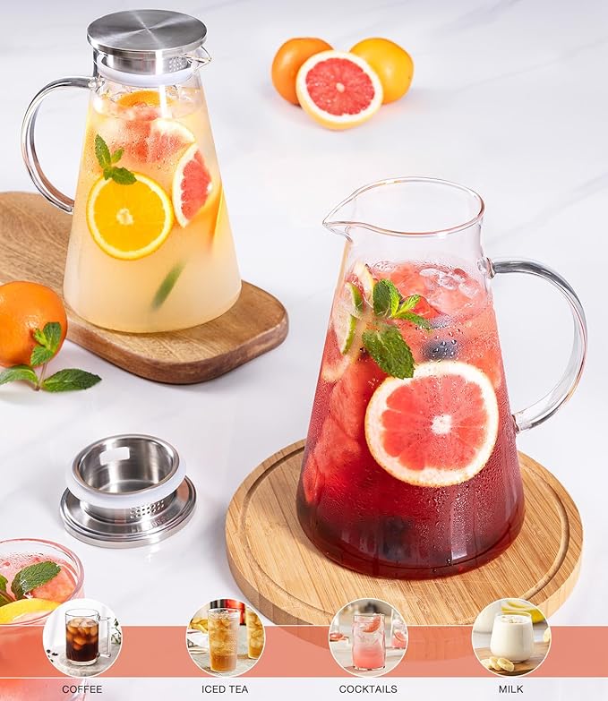 LUNA&MANTHA Glass Pitcher, 2 Liter 68oz Water Pitcher