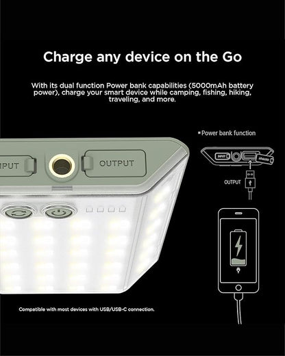 CLAYMORE 3Face Mini (Moss Green) - Lightweight and Portable LED Area Light for Outdoors, Camping, Tent, Emergency, and Industrial Use. Rechargeable Lantern with USB-C, Up to 60 Hours Battery Life.