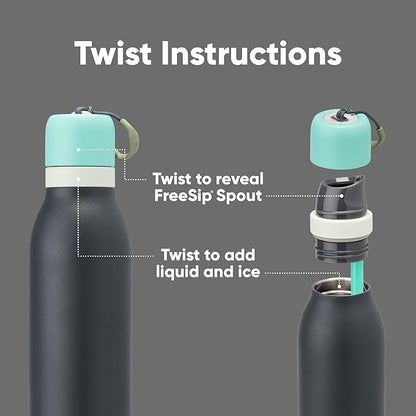 Owala FreeSip Twist Insulated Stainless Steel Water Bottle with Straw for Sports and Travel, BPA-Free, 18-oz, Blue/Grey (Foggy Tide)