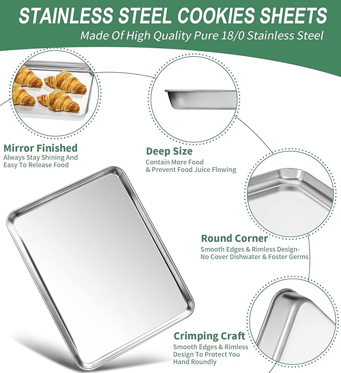 Baking Sheets Set of 2, HKJ Chef Cookie Sheets 2 Pieces & Stainless Steel