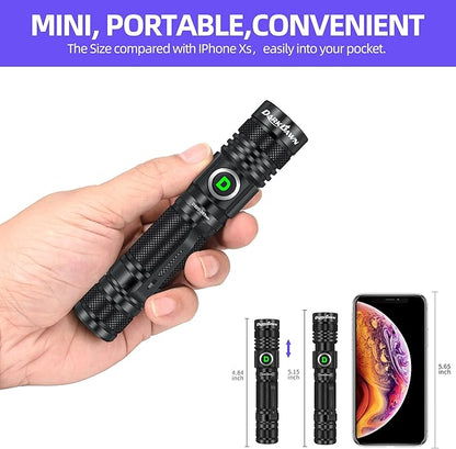 DARKDAWN UV Flashlight 365nm, LED Blacklight Flashlight, USB Rechargeable flashlights, Powerful Fluorescent Portable Mini Detector for Pet Urine Stains, Uranium Glass, Money, Resin Curing, 2 Pack