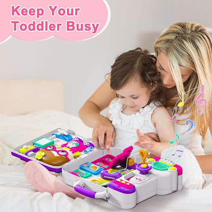 Montessori Busy Board for 1-2 Year Old Girl Gift,Musical Toys for Toddlers 1-3 Year,Educational Fine Motor Baby Toys for 12 18 Months,Perfect for Preschool or Travel,Birthday Gift for 1+Year Old Girl
