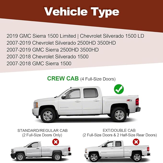 Running Boards 6 Inches for Crew Cab 2007-2018 Chevy Silverado GMC Sierra 1500 (2019 Limited/LD) 2007-2019 2500HD/3500HD (4 Full Size Doors) Black Aluminum Alloy Side Steps Rails Nerf Bars 6"