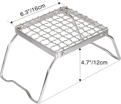 REDCAMP 6" Small Folding Campfire Grill, 304 Stainless Steel Firepit Grill Grate, Heavy Duty Portable Camping Grill with Carrying Bag for Outdoor Cooking Backpacking Hiking Picnics BBQ