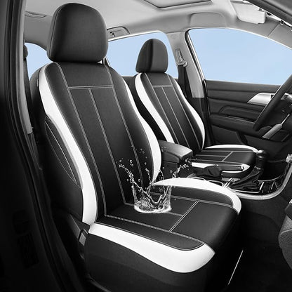 HChengkikz Car Seat Covers Front Seat, Waterproof Neoprene Seat Covers, Car Seat Cover Airbag Compatible, Universal Automotive Comfort for Most Cars, Trucks, SUVs (Black + White)