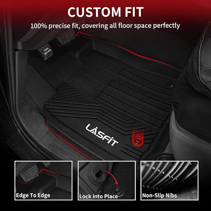 LASFIT Floor Mats for Toyota Tundra 2014-2021 CrewMax Cab, All Weather Custom Fit Floor Liner for Tundra SR5/TRD/Limited TPE Mats Front&Rear 2 Row Car Mats, Black