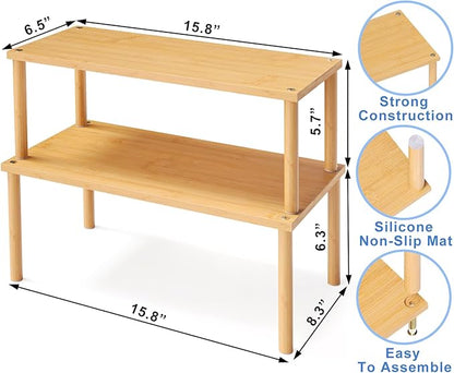 VERTORGAN Cabinet Organizer Shelf, Kitchen Counter Shelves, Bamboo Stackable