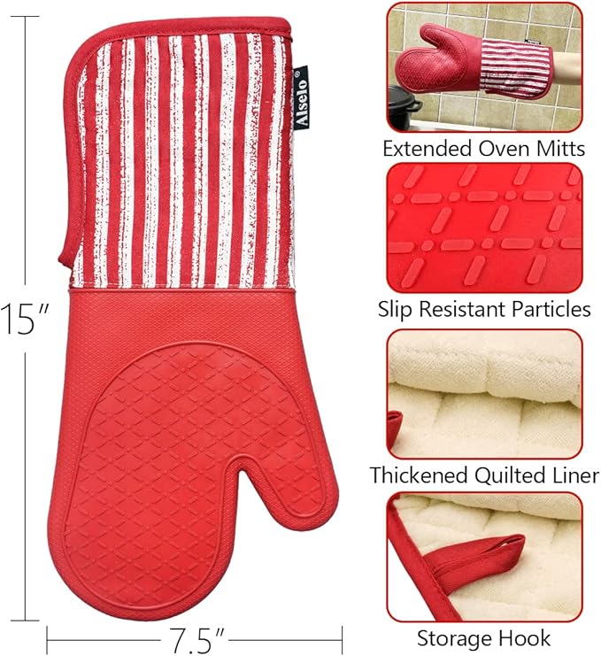 Alselo Silicone Oven Mitts Heat Resistant 932℉