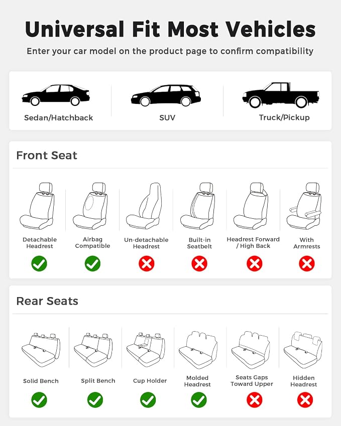 Huidasource Gray Front Seat Covers, Luxury Faux Leather Front Car Seat Covers, Compatible with Airbags Seatbelt Buckles, Perforation, Cooling＆Heating, Universal Fit for Most Cars Vans Trucks SUVs Gray