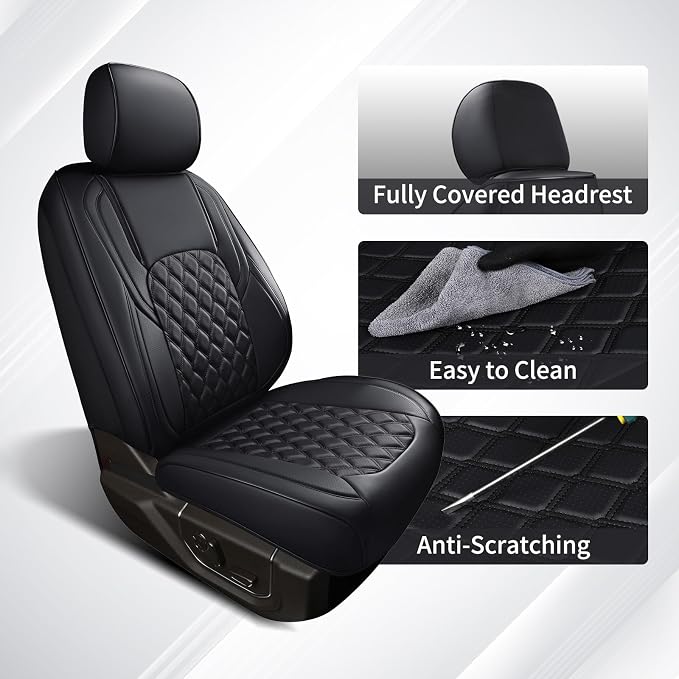 Huidasource Ford Seat Covers, Leather Pickup Seat Cushion Cover Fit for 2015-2025 Ford F150 SuperCrew & 2017-2025 F250 F350 F450 Super Duty Crew Cab XL XLT Lariat King Ranch Platinum(Full Set/Black)