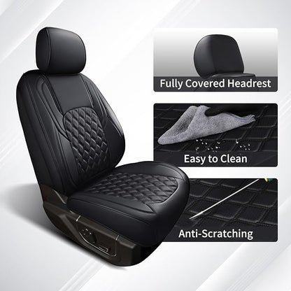 Huidasource Ford Seat Covers, Leather Pickup Seat Cushion Cover Fit for 2015-2025 Ford F150 SuperCrew & 2017-2025 F250 F350 F450 Super Duty Crew Cab XL XLT Lariat King Ranch Platinum(Full Set/Black)