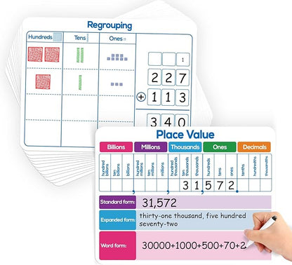 Aizweb 12 Pack Place Value Dry Erase Board Card,12" x 9"Regrouping Base Ten Small Whiteboard Math Manipulatives Addition Subtraction Game for Student Classroom Must Have Homeschool Teacher Supplies