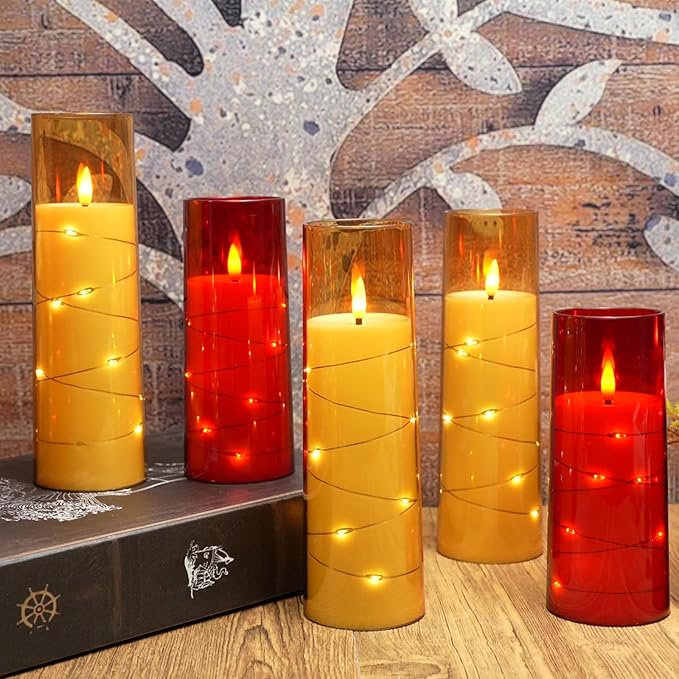 Flameless Candles with Embedded Star String, Battery Operated LED Pillar