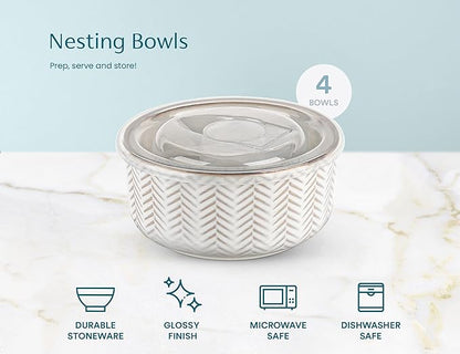 KooK Serving Bowls, with Lids, Ceramic Nesting Bowls, Microwave and Dishwasher