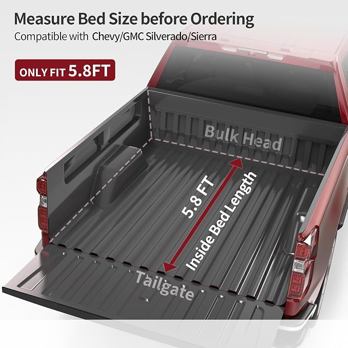 OEDRO Soft Quad Fold Truck Bed Tonneau Cover Fits for Chevy Silverado/GMC Sierra 1500 New Body Style 2007-2013 Without Multi-Flex Tailgate, Fleetside 5.8 Feet Bed