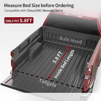 OEDRO Soft Quad Fold Truck Bed Tonneau Cover Fits for Chevy Silverado/GMC Sierra 1500 New Body Style 2007-2013 Without Multi-Flex Tailgate, Fleetside 5.8 Feet Bed