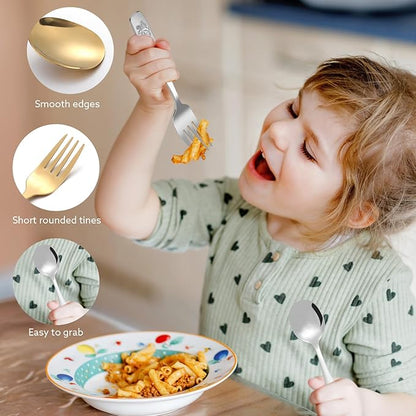 6 Piece Stainless Steel Kids Silverware Set,Toddler Utensils,Children Safe Food Grade Forks and Spoons,Mirror Polished, Dishwasher Safe
