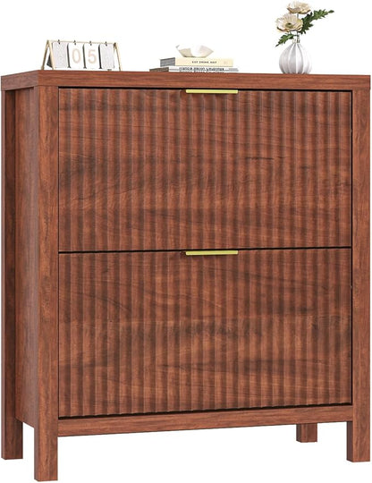 Shoe Cabinet Storage for Entryway, Fluted Shoe Cabinet