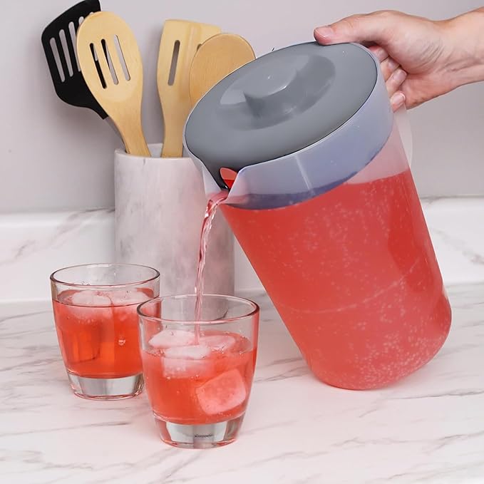 Water Pitcher with Lid 1 Gallon Pitcher, Freezer/Dishwasher Safe, BPA Free &