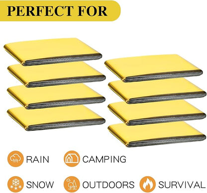 Macarrie 100 Pack Emergency Thermal Blankets Silver Foil Survival Blanket Space Blanket Survival Kit for Outdoors, Camping, Hiking, Homeless, Survival or First Aid (Gold)
