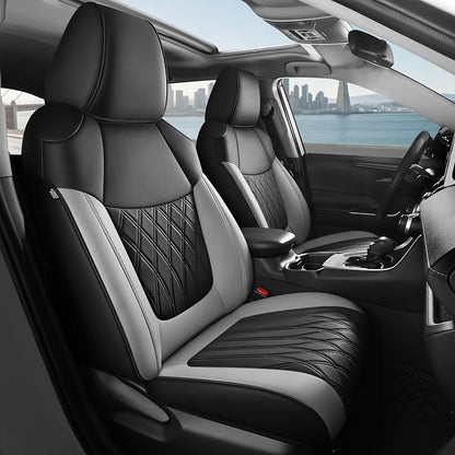 FREESOO Custom Seat Covers for Toyota RAV4 2019 2020 2021 2022 2023 2024 2025 LE XLE Limited XLE Premium Gas, RAV4 Leather Car Seat Covers Interior, RAV 4 SUV Accessories Full Set, BlackGrey