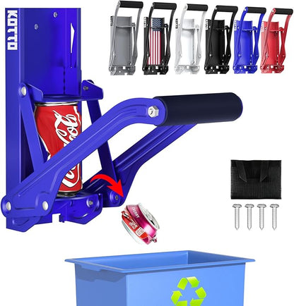 Kotto Can Crusher - Wall Mounted Can Crushers for Recycling - with Auto-Drop System -Built-in Bottle Opener-Crushes 8-16oz Cans-Includes Kitchen Storage Bag-Heavy Duty Can Crusher for Home Use-Blue