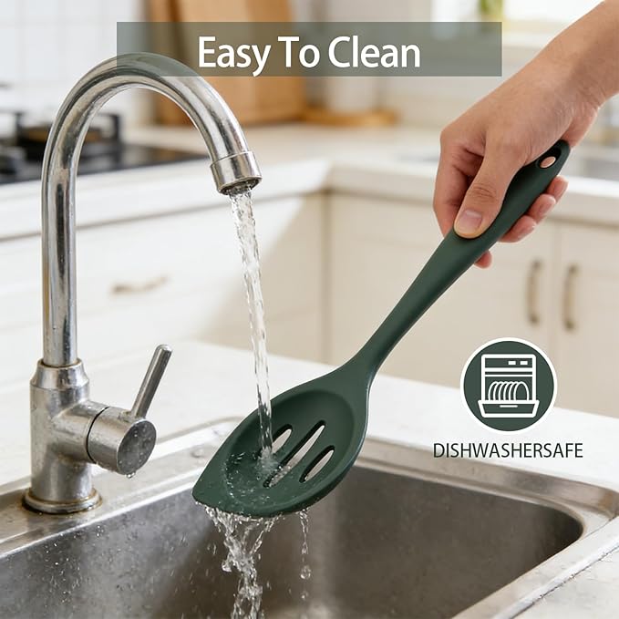 2-Pieces Silicone Cooking Spoon Spatula, Large Serving Spoons